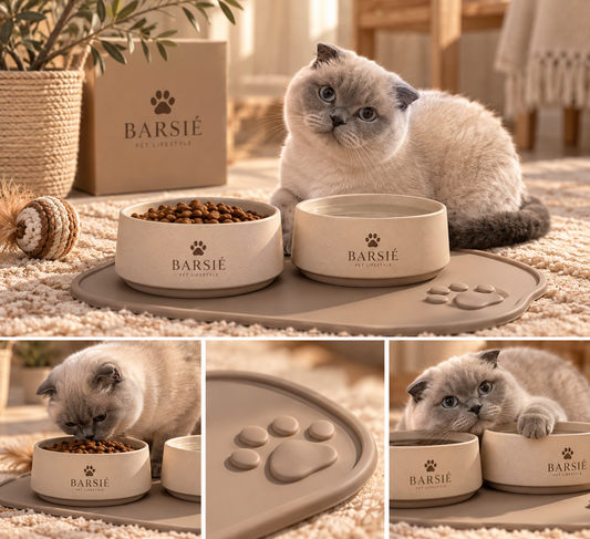 BARSIÉ Ceramic Feeding Bowl Set with Silicone Mat